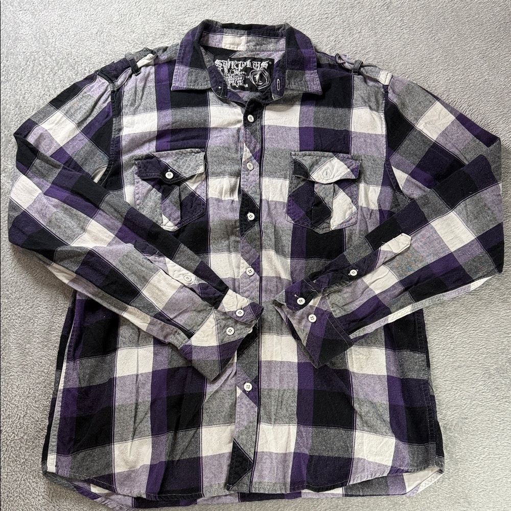 Surplus Purple and Black Plaid Men's Shirt 100% Cotton